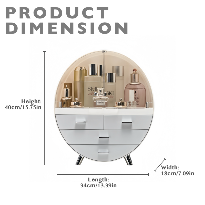Round Makeup Storage Box Organizer with Drawers